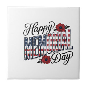Vintage Happy Memorial Day Poppy Flag Shirt Design Tile