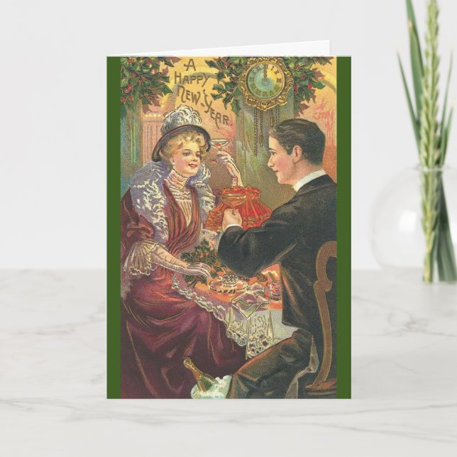 Vintage Happy New Year Holiday Greeting Card (Front)