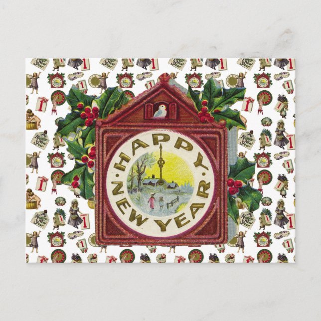 Vintage Happy New Year Holiday Postcard (Front)