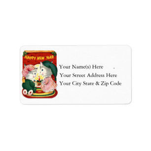 Vintage Happy New Year Kittens Address Label