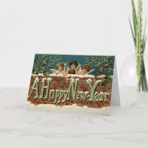Vintage Happy New Year (Message Inside), Holiday Card
