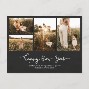 Vintage Happy New Year Script Multi Photo Holiday Postcard