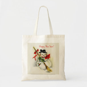 Vintage Happy New Year Snowman Tote Bag