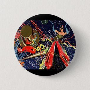 Vintage Happy New Years Eve Party with Confetti 6 Cm Round Badge