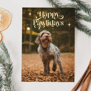 Vintage Happy Pawlidays Dog Photo Christmas Foil Holiday Card