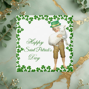 Vintage Happy Saint Patricks Day Hat Boy Hugs Lamb Magnet