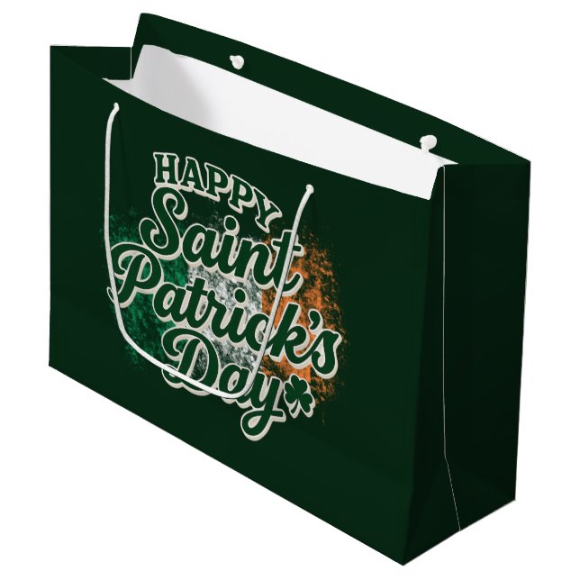 Vintage Happy Saint Patrick's day  Large Gift Bag (Front Angled)