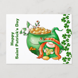 Vintage Happy Saint Patricks Day Pot of Gold Gnome Postcard