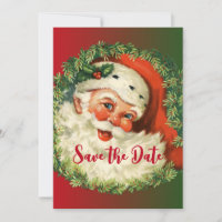 Vintage Happy Santa with Holly & Pine Wreath