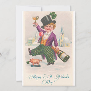 Vintage Happy St. Patrick's Day Champagne Boy Invitation