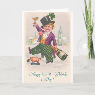 Vintage Happy St Patricks Day Shamrock Champagne Card