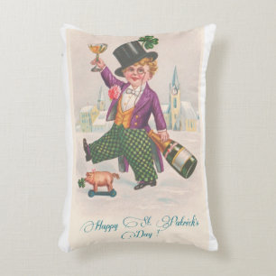 Vintage Happy St Patricks Day Shamrock Champagne Decorative Cushion