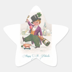 Vintage Happy St Patricks Day Shamrock Champagne Star Sticker