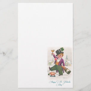 Vintage Happy St Patricks Day Shamrock Champagne Stationery