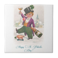 Vintage Happy St Patricks Day Shamrock Champagne