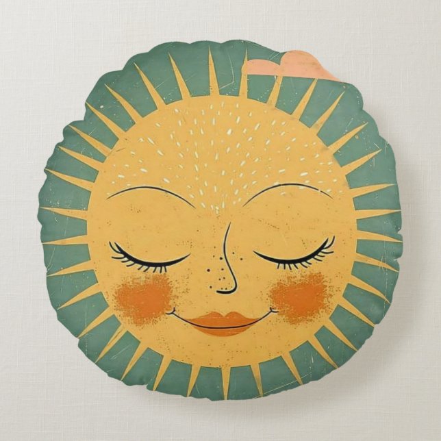 Vintage  Happy Sun  Round Cushion (Front)