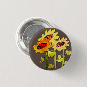 Vintage Happy SunFlowers Pattern Bronze 3 Cm Round Badge