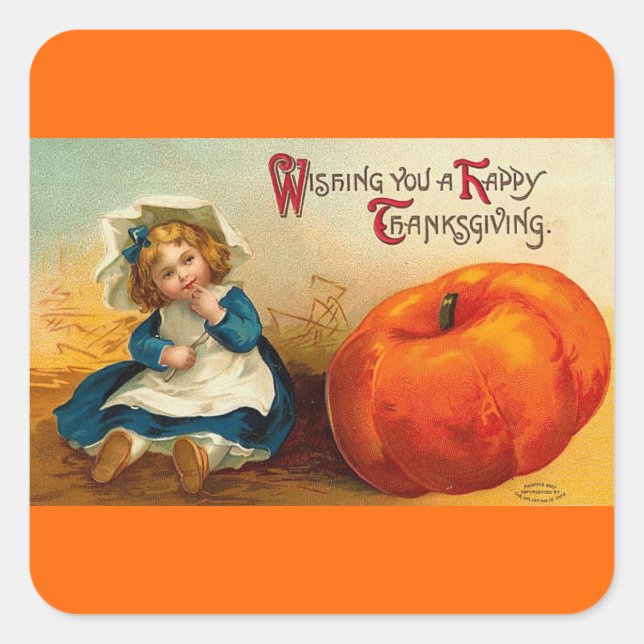 Vintage Happy Thanksgiving Holiday Square Sticker (Front)