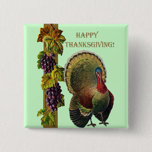 Vintage Happy Thanksgiving Turkey 15 Cm Square Badge