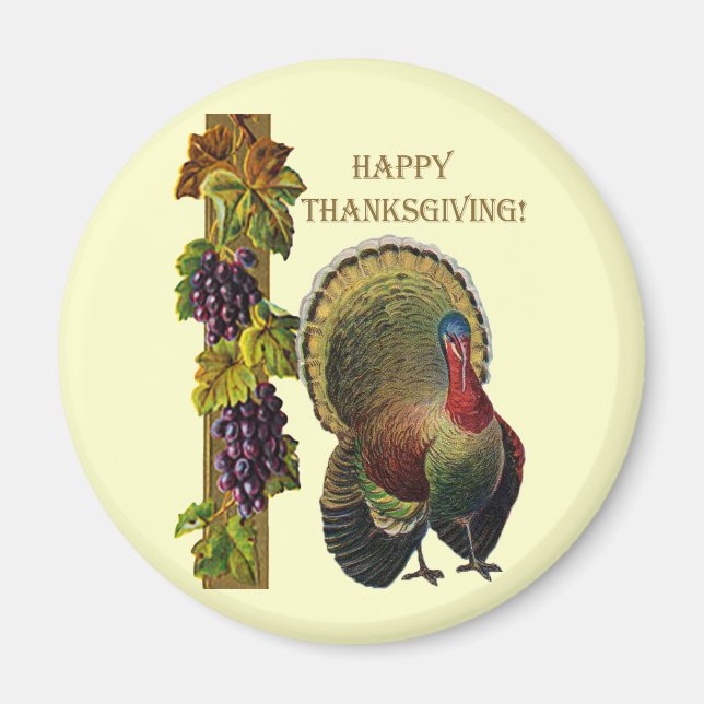 Vintage Happy Thanksgiving Turkey Magnet (Front)