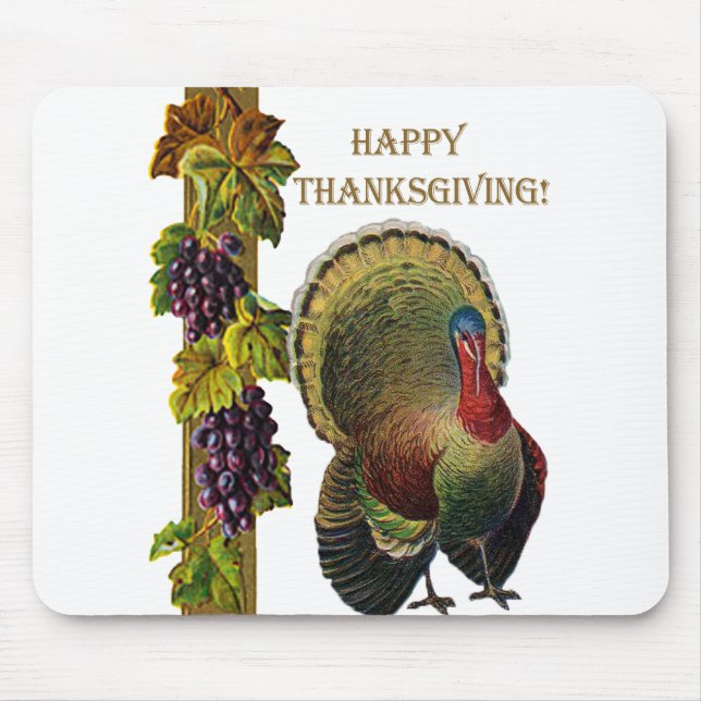 Vintage Happy Thanksgiving Turkey Mouse Mat (Front)