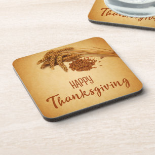 Vintage Happy Thanksgiving Wheat Corn Coaster
