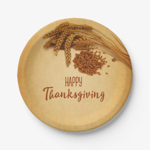 Vintage Happy Thanksgiving Wheat Corn Paper Plate