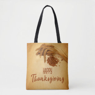 Vintage Happy Thanksgiving Wheat Corn Tote Bag