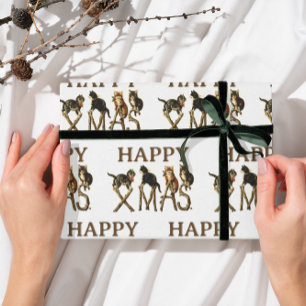 Vintage Happy Xmas Cute Cat Kitten Christmas Wrapping Paper Sheet