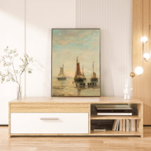 Vintage Harbour Nautical Wall Art Ships at Shore