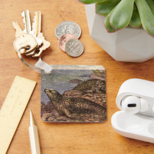 Vintage Harbour Seals, Marine Life Ocean Animals Key Ring