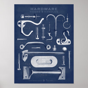 Vintage Hardware Poster Hooks-Handles Denim Dark