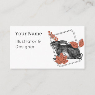 Vintage Hare & Autumn Leaves - Rustic Art Business Card