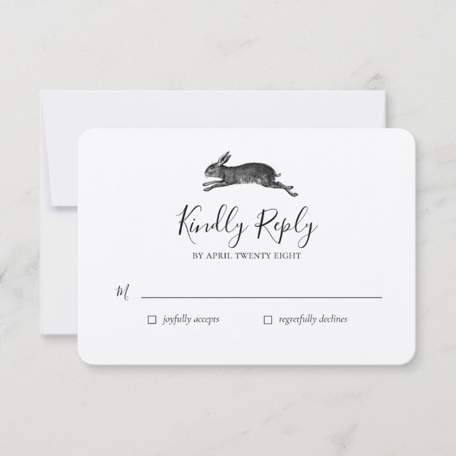 Vintage Hare Rabbit Wedding RSVP card (Front)