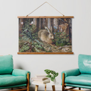 Vintage Hare Woodland Nature Dark Cottagecore Hanging Tapestry