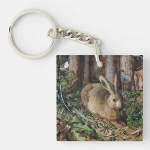 Vintage Hare Woodland Nature Dark Cottagecore Key Ring