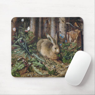 Vintage Hare Woodland Nature Dark Cottagecore Mouse Mat