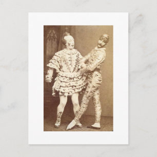 Vintage Harlequin & Clown Postcard