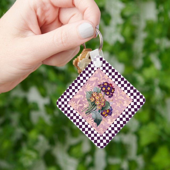 Vintage Harlequin Garden Flower Panel  Key Ring (Hand)