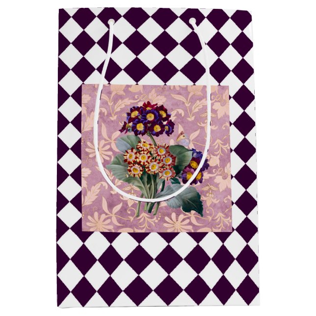 Vintage Harlequin Garden Flower Panel   Medium Gift Bag (Front)