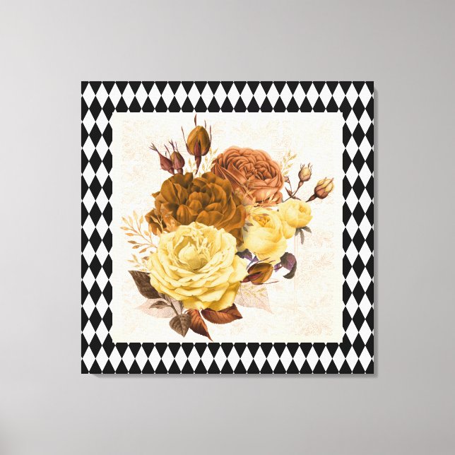 Vintage Harlequin Garden Roses  Canvas Print (Front)