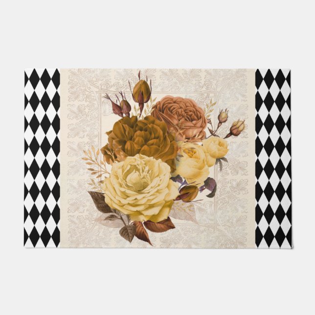 Vintage Harlequin Garden Roses  Doormat (Front)