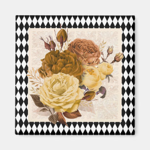 Vintage Harlequin Garden Roses  Magnet