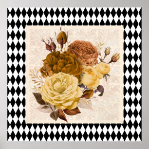 Vintage Harlequin Garden Roses  Poster