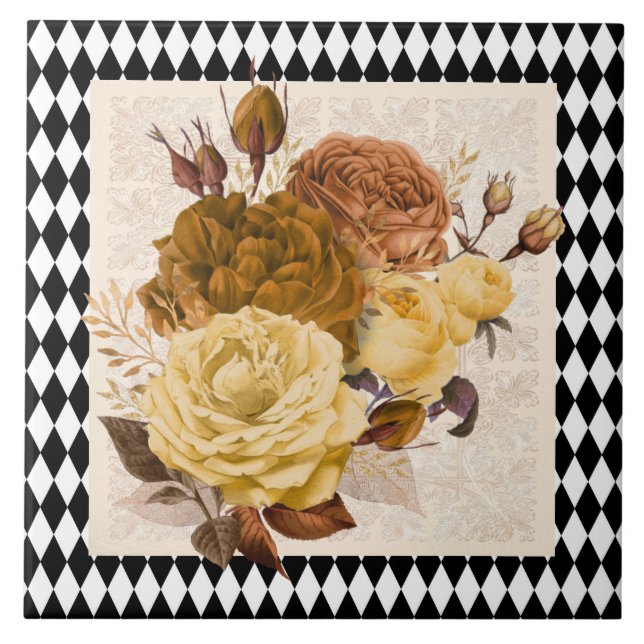 Vintage Harlequin Garden Roses  Tile (Front)
