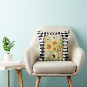 Vintage Harlequin Garden Sunflowers  Cushion