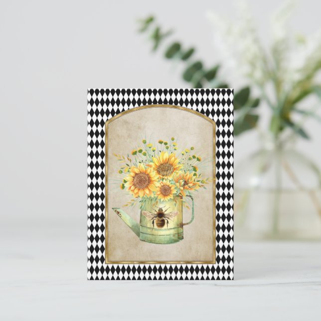 Vintage Harlequin Garden Sunflowers  Postcard (Standing Front)
