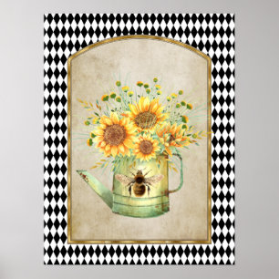 Vintage Harlequin Garden Sunflowers  Poster