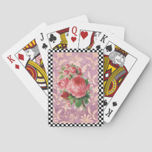 Vintage Harlequin Pink Roses Playing Cards