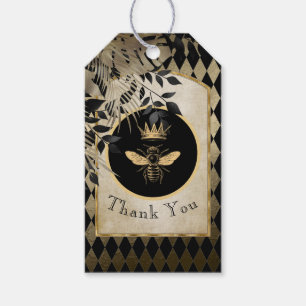 Vintage Harlequin Queen Bee Thank You  Gift Tags